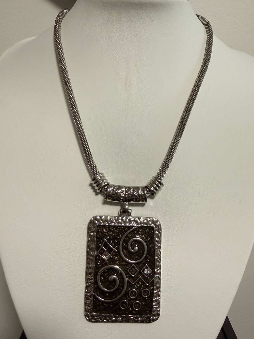 Silver-Tone Rectangular Swirl Pendant Necklace